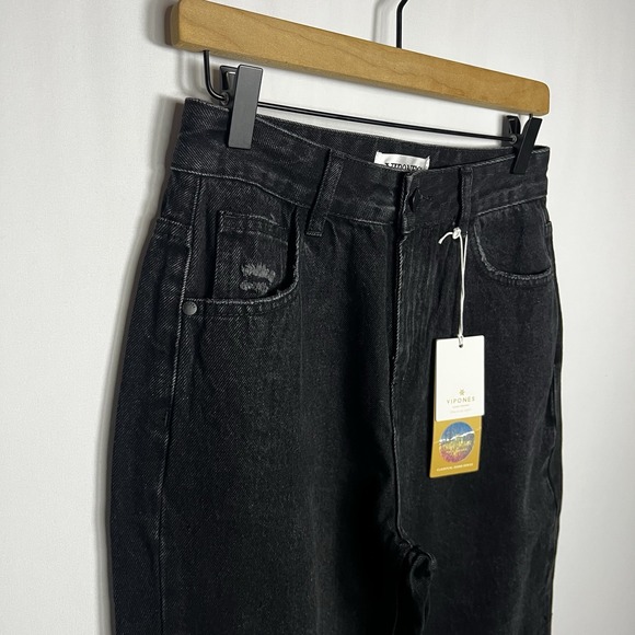 New Vipones Pants Women Size 2 Black Distressed Relaxed Straight Boyfriend Jeans - Picture 3 of 8